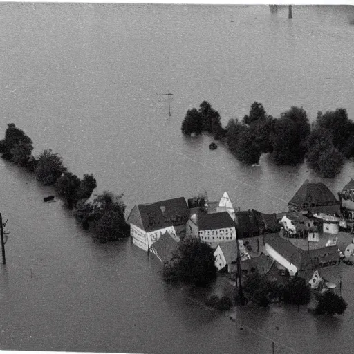 Image similar to VHS footage of a small german town being flooded