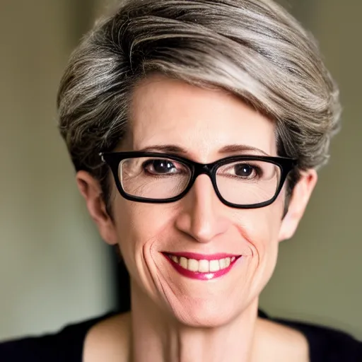 Image similar to dslr photo portrait still of 6 0 year old age 6 0 rachel maddow at age 6 0!!!, 8 5 mm f 1. 8