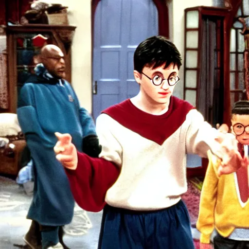 Prompt: film still of Harry Potter in Fresh Prince of Bell Air