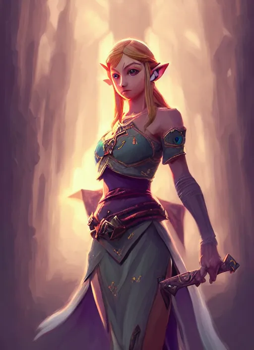 Image similar to zelda with triforce, fantasy, intricate, elegant, highly detailed, digital painting, artstation, concept art, wallpaper, smooth, sharp focus, illustration, art by wlop