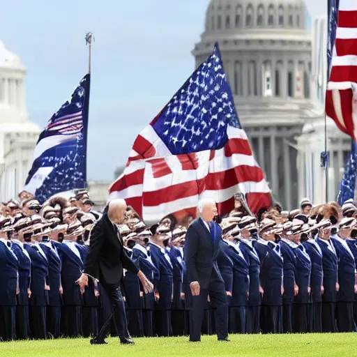 Image similar to Joe Biden leading an army of clones of Joe Biden