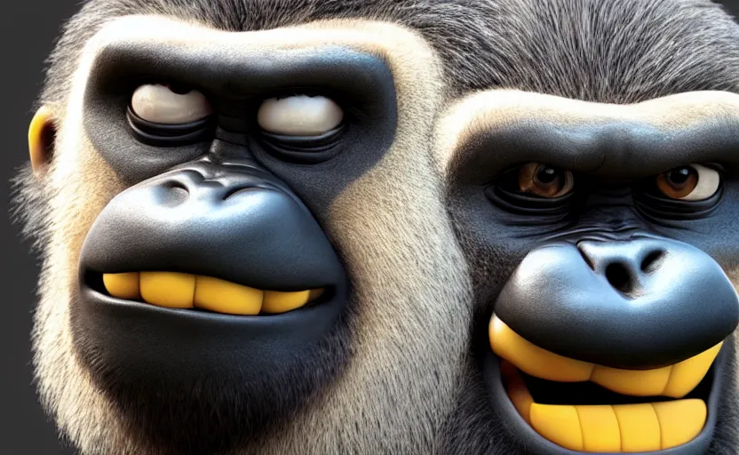Prompt: gorilla as gru, hyperrealistic, concept art, octane render, unreal engine 5, trending on artstation, high quality, highly detailed, 8 k hdr, product photo, centered, minions background, soft lighting, path traced, low contrast, high coherence, symmetrical