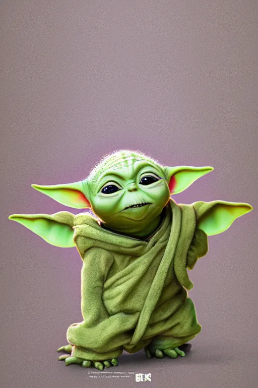 Prompt: colorful full body shot of baby yoda, trending on artstation, trending on deviantart ,cinematic backlighting, 8k, hyper detail, studio disney