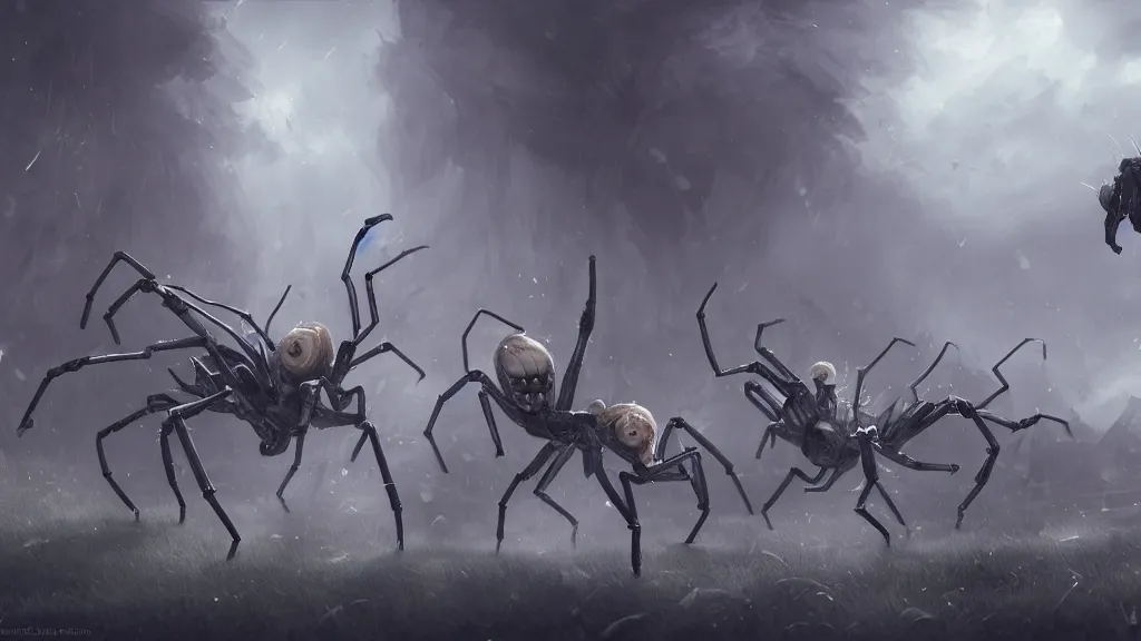 Image similar to my little ponies as giant spiders. andreas achenbach, artgerm, mikko lagerstedt, zack snyder 3 8 4 0 x 2 1 6 0