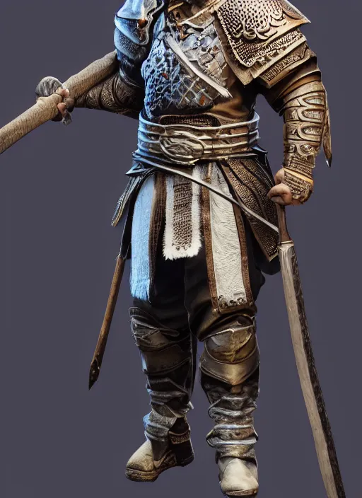Prompt: а fantasy Proto-Slavic warrior inspired a game For Honor, full body, detailed and realistic, 4k, trending on artstation, octane render