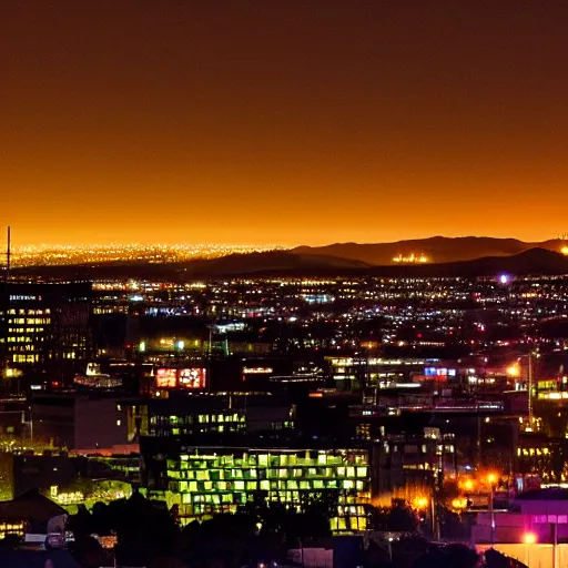 Image similar to Christchurch city skyline at night, cyberpunk style