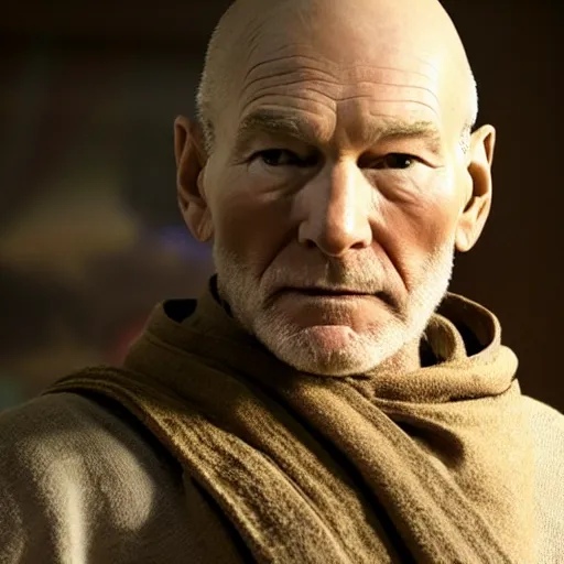 Prompt: Sir Patrick Stewart as Obi-Wan Kenobi