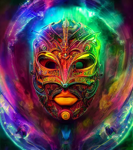 Prompt: portrait of a fantasycore glitchcore luchador mask. intricate abstract. intricate artwork. celestial. prismatic, by Josephine Wall, disney, pixar. octane render, CGSociety very coherent symmetrical artwork. cinematic, hyper realism, high detail, octane render, 8k, holographic accents