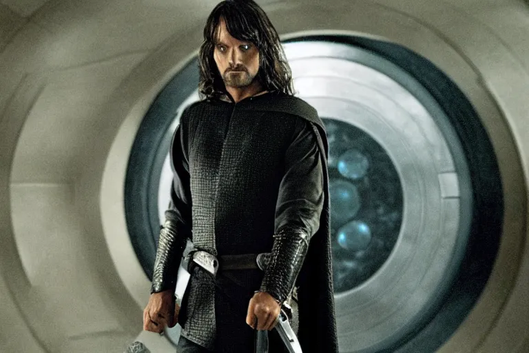 Prompt: Aragorn is the captain of the starship Enterprise in the new Star Trek movie