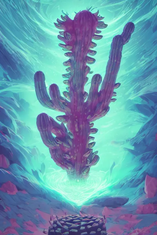 Image similar to roots cactus sushi cristal smurf ghost creature animal sushi cristal very big eye roots cactus elemental flush of force nature micro world fluo fishscale, behance hd by jesper ejsing, by rhads, makoto shinkai and lois van baarle, ilya kuvshinov, rossdraws radiating a glowing aura global illumination ray tracing hdr