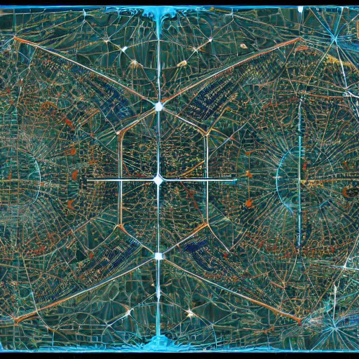 Image similar to very detailed GIS map of cosmic ancient high technology cities, avoid symmetry, broken google maps, open street maps, maxar, astral, 8K, cinematic, generative art, antialiasing, total eclipse, microbiology, circuit, psychic, octane