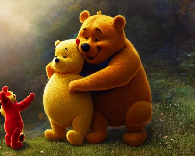 Image similar to chinese president xi jinping and winnie the pooh are best friends, cinematic composition, epic dramatic lighting, realistic, hyperdetailed, photorealistic, photograph, epic scale by gaston bussiere