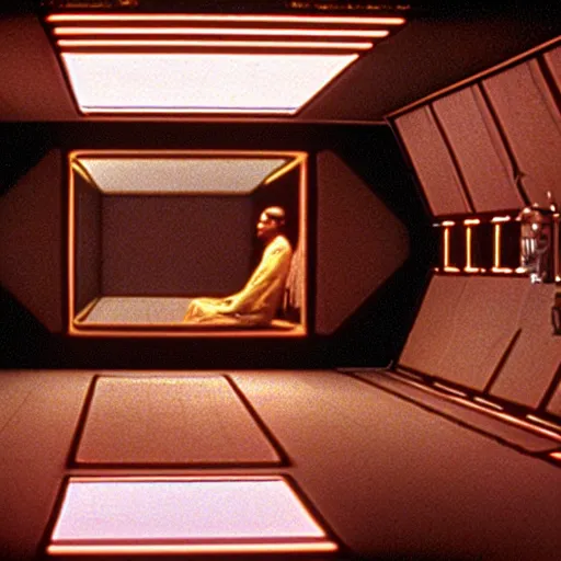 Image similar to an interior movie still from 2001: a space odyssey (1968), wes anderson, surreal