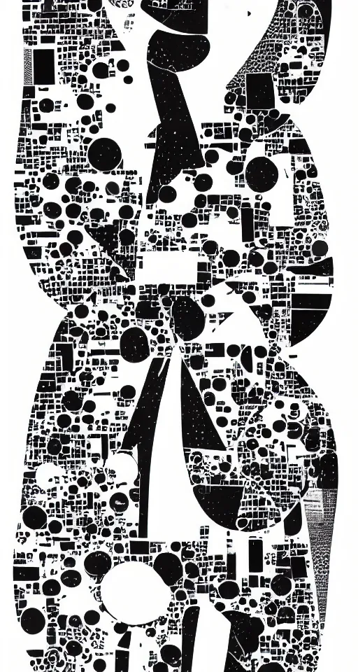 Image similar to Fashion Graphic Design and Illustration made in collage technique with minimalist geometric shapes, typography, heading text, subtext, black and white colors, lines, dots, scribbles, unbalanced, blank paper