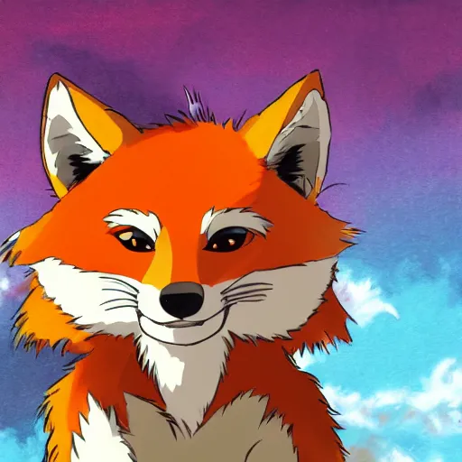 Image similar to Anime art of an anthropomorphic fox character, studio ghibli, furry fandom, furry art, digital painting