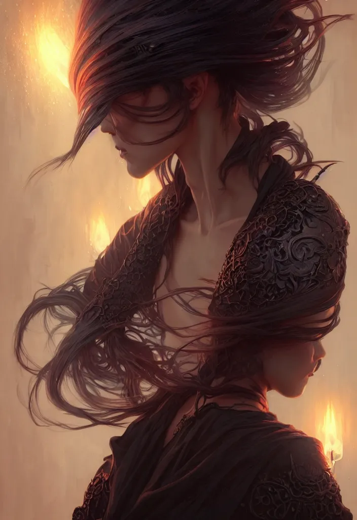 Image similar to Necromancer Sorceress, fantasy magic, undercut hairstyle, dark light night, intricate, elegant, sharp focus, illustration, highly detailed, digital painting, concept art, matte, art by WLOP and Artgerm and Greg Rutkowski and Alphonse Mucha, masterpiece