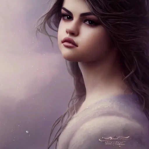 Image similar to portrait selena gomez, white horse, roses, dreamy, fantasy, pain, intricate, elegant, highly detailed, digital painting, artstation, concept art, matte, sharp focus, illustration, octane render, unreal engine, art by aenaluck and roberto ferri and greg rutkowski, epic fantasy, digital painting