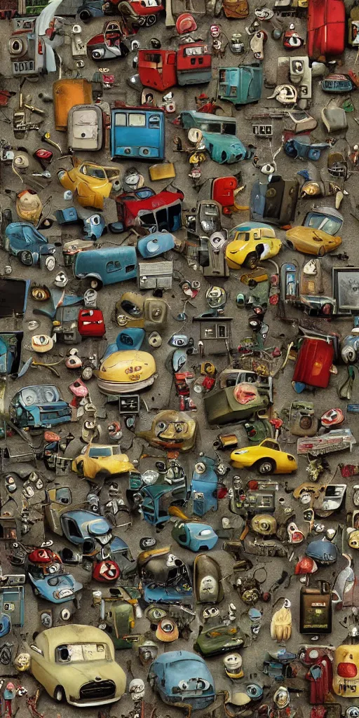 Image similar to a apple computer junkyard scene by alexander jansson and where's waldo