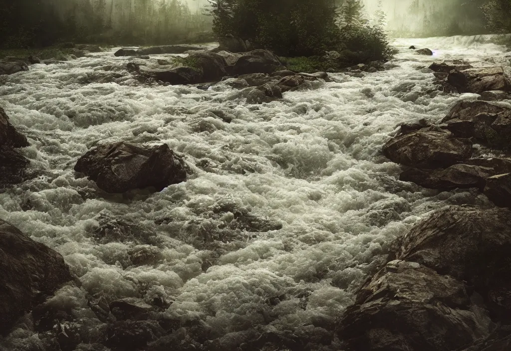 Image similar to kodak portra 4 0 0 photographic and realistic, mount soracte, detailed, octane render, unreal engine, 4 k, artstation, hyper realistic, wide angle, floor flooded, how a river, objects that float, 3 5 mm, sharp focus, soft light, volumetric light, in the style of gregory crewdson