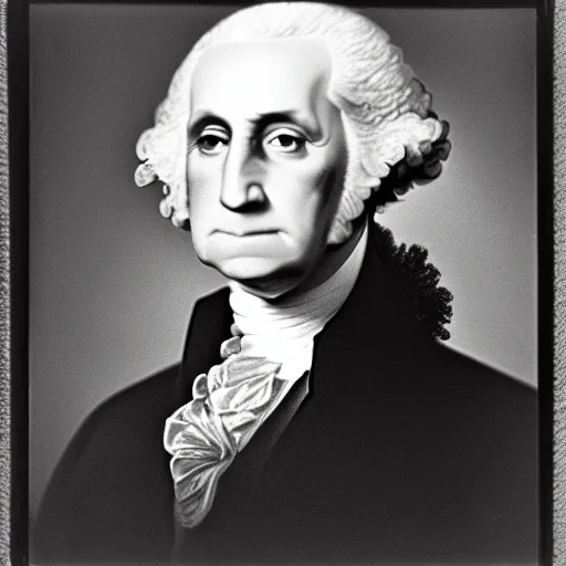 Image similar to photo of bald George Washington by Diane Arbus, 2022, black and white, high contrast, Rolleiflex, 55mm f/4 lens