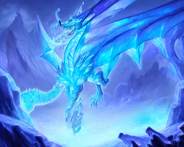 Detailed illustration of a fire ice crystal dragon in | Stable Diffusion