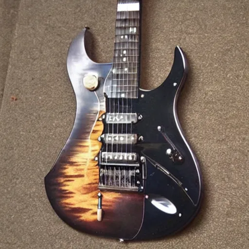 Image similar to an electric guitar made entirely out of metal