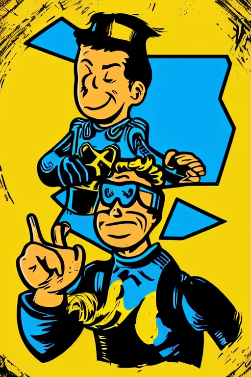 Image similar to fallout 7 6 retro futurist illustration art by butcher billy, sticker, colorful, illustration, highly detailed, simple, smooth and clean vector curves, no jagged lines, vector art, smooth andy warhol style