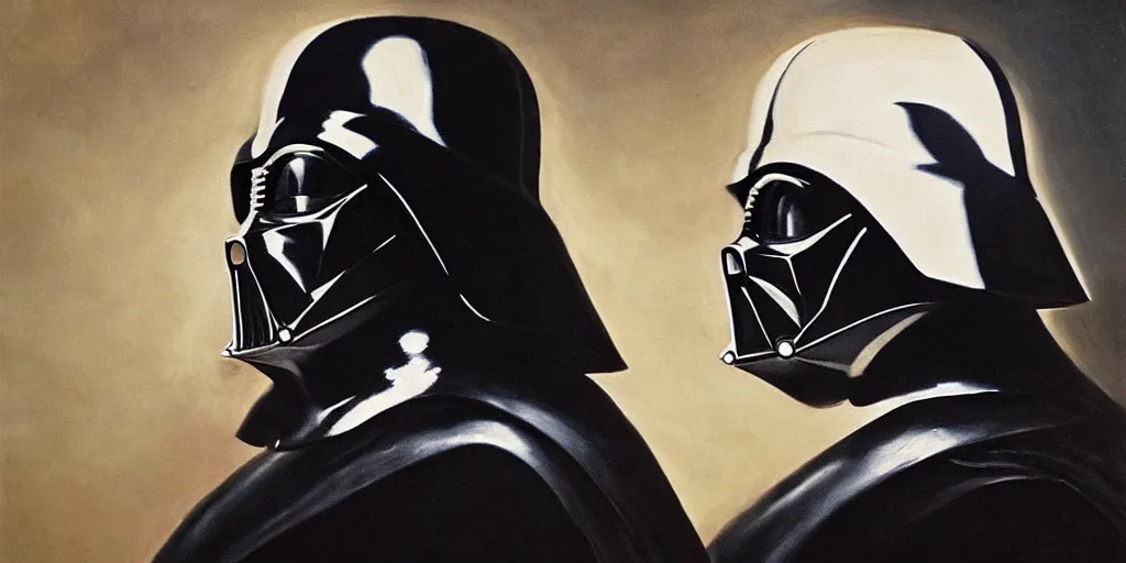 Image similar to beautiful oil painting of Darth Vader by caravaggio; extraordinary masterpiece!!!!