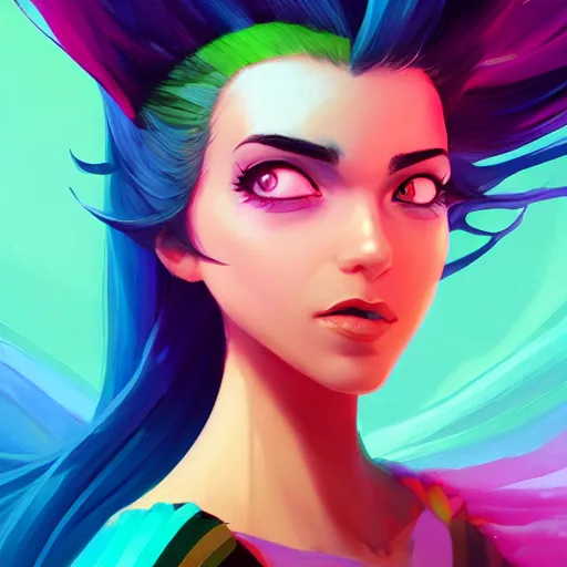 Prompt: beautiful woman with rainbow hair, maya ali mage, gloomhaven, dynamic lighting, gaudy colors, octane render aesthetic, matte painting concept art, official fanart behance hd artstation by jesper ejsing, by rhads and makoto shinkai and lois van baarle and ilya kuvshinov and rossdraws