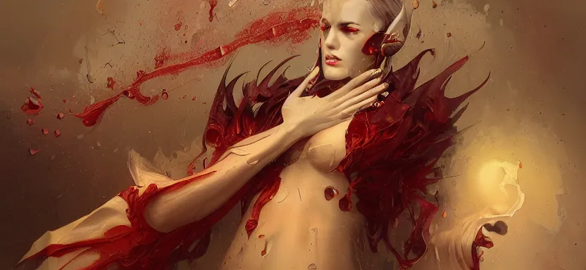 Image similar to sacred vampire, red sea, acanthus scroll, ceremonial clouds, dripping paint, fibonacci rhythm, artstation, art germ, wlop, karol bak, christopher balaskas, ross tran