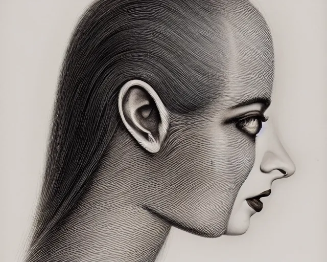 Image similar to a beautiful young female futuristic robot profile face, by laurie lipton, by ralph steadman, daguerrotype, closeup - view, f / 2. 8, low contrast, 1 6 k, x - ray, beautiful lighting, reflective, in a symbolic and meaningful style, surreal dreamy poetic