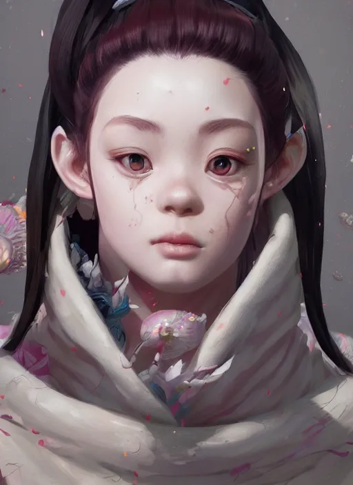 Image similar to nezuko, au naturel, hyper detailed, digital art, trending in artstation, cinematic lighting, studio quality, smooth render, unreal engine 5 rendered, octane rendered, art style by klimt and nixeu and ian sprigger and wlop and krenz cushart