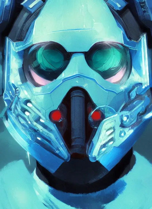 Image similar to concept art close up blue cyberpunk character with a facemask, by shinji aramaki, by christopher balaskas, by krenz cushart