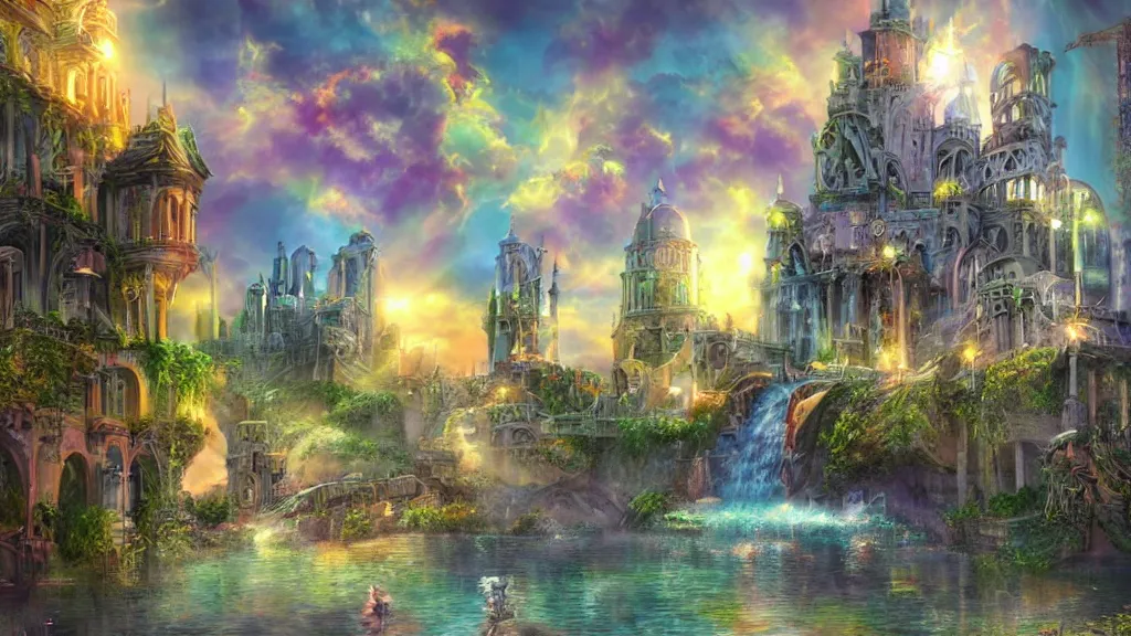 Prompt: beautiful secret city, illustration by anne stokes, colorful, matte painting 3 - d 4 kcreative design 8 k digital art