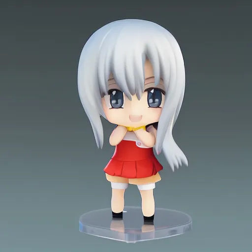 Image similar to character face portrait of a singular kawaii chibi in the sytle of kyoto animation, in simple background, nendoroid eyes, blender, toon rendering, toon shader, unity chan