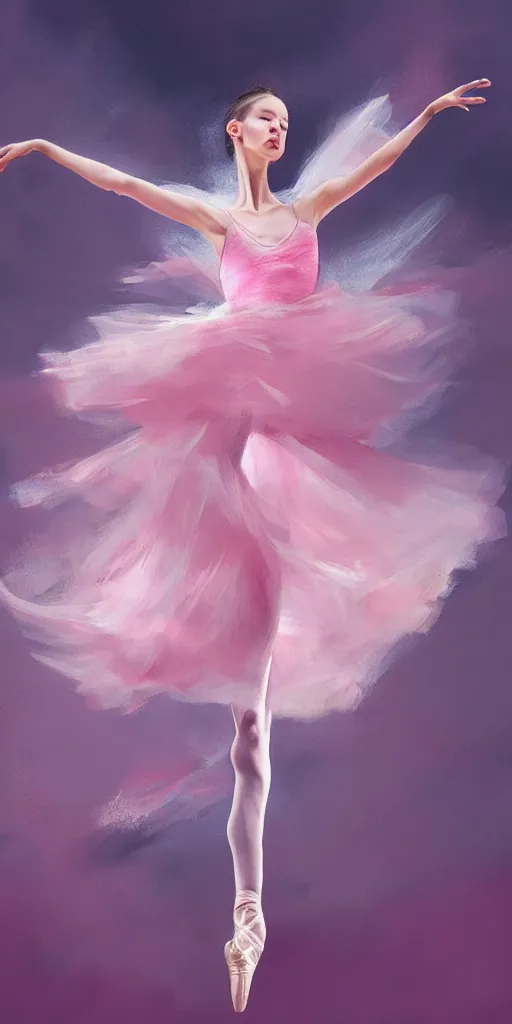 Prompt: prima ballerina dancing in the wind, beautiful, ethereal, gorgeous, volumetric lighting, elegant, fluid, pink, highly detailed oil painting, digital painting, concept art, highly detailed, smooth, sharp focus, illustration, strong lines and bold colors, limited color palette, atmosphere and tension, japanese, trending on artstation