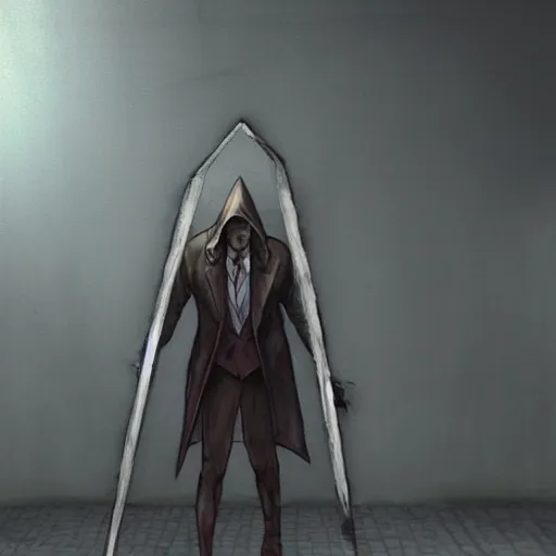 Image similar to Pyramid Head at his boring office job, photo