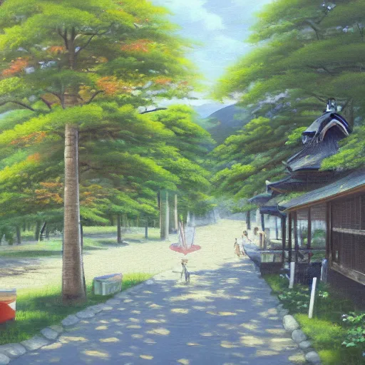 Image similar to japanese suburb peaceful summer day oil painting hd