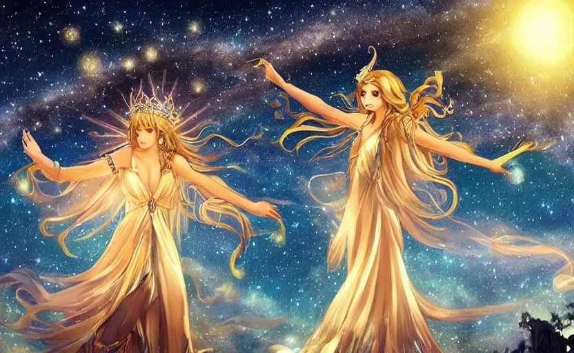 Image similar to magnificent stunning image of the goddess, the embodiment of the night starry sky