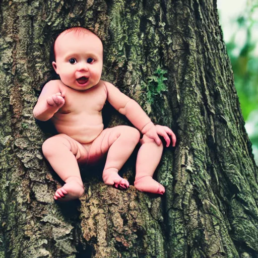 Image similar to baby on a tree, photorealistic, detailed