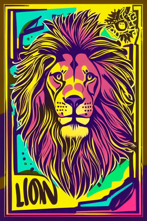 Image similar to Illustration of an extremely simple lion, cartoons, full body front, sticker, colorful, fantasy, artstation, highly detailed, simple, smooth and clean vector curves, no jagged lines, vector art, smooth, on a flat color black background