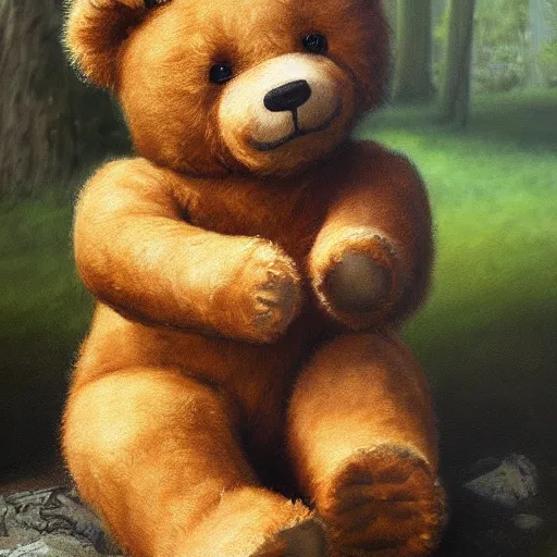 Image similar to a realistic teddy bear painting by Philipp Otto Runge, 4k, trending on cgsociety, Extremely detailed, 8k