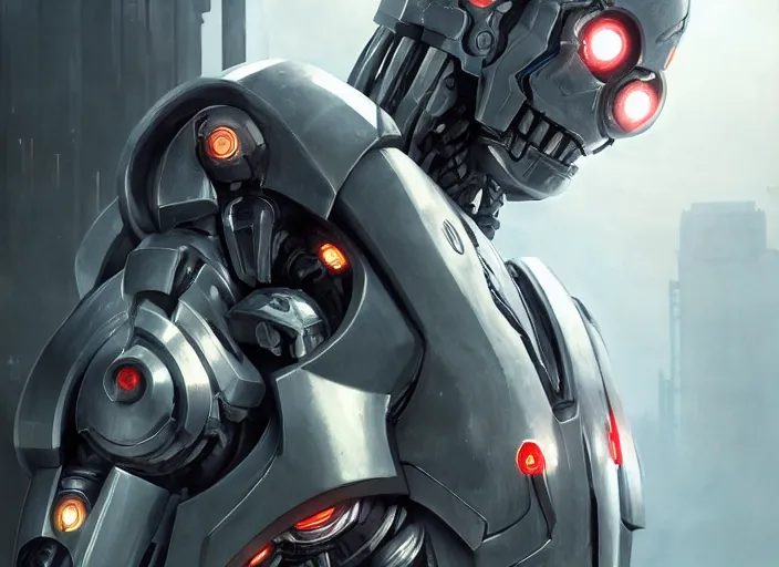 Image similar to cyborg, borg, android, strogg, face of a man, body of a robot, droid, robocop, cable, victor stone, ultron, terminator, machine, flesh, quake, doom demon, wolfenstein, monster, octane render, from an anime movie, symmetry, symmetrical, concept art by ruan jia and greg rutkowski