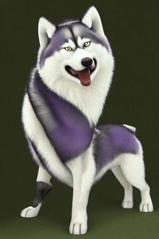 Image similar to a character design of a husky wearing a white vest