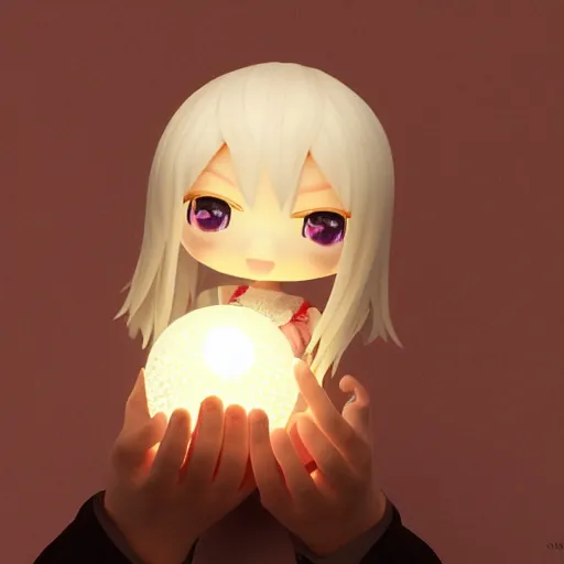 Prompt: cute fumo plush of a girl who holds the light of the world in her hand, crystal ball, caustics, vray