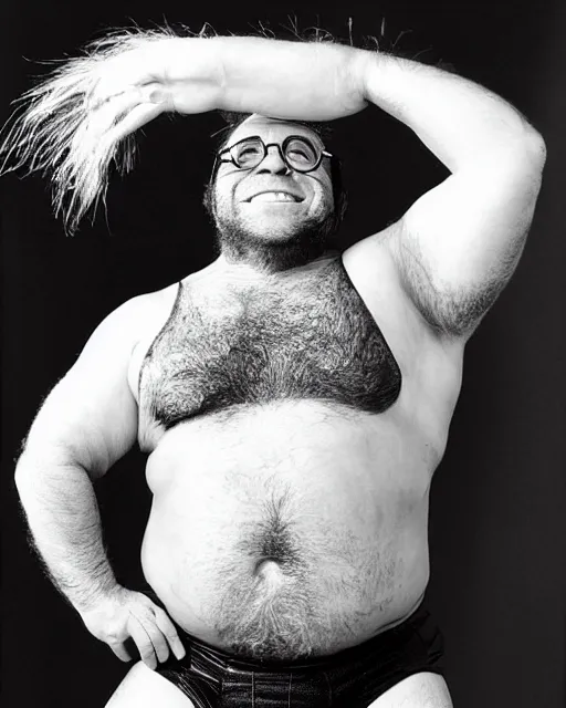 Image similar to portrait of danny devito as a professional wrestler. photographic, photography