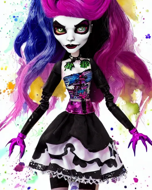 Image similar to colorful watercolor portrait of monster high draculaura doll, by sabrina eras, alice x. zhang, agnes - cecile, blanca alvarez, very detailed