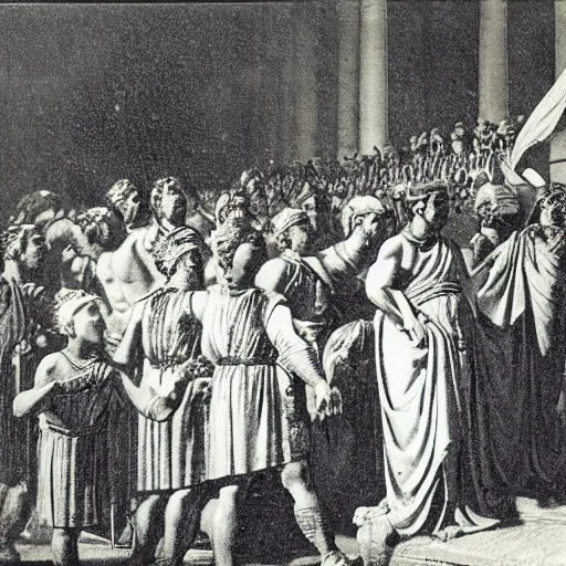 Prompt: Polaroid picture of a Roman consul during a political speech in Ancient Rome, photography, hyper detailed