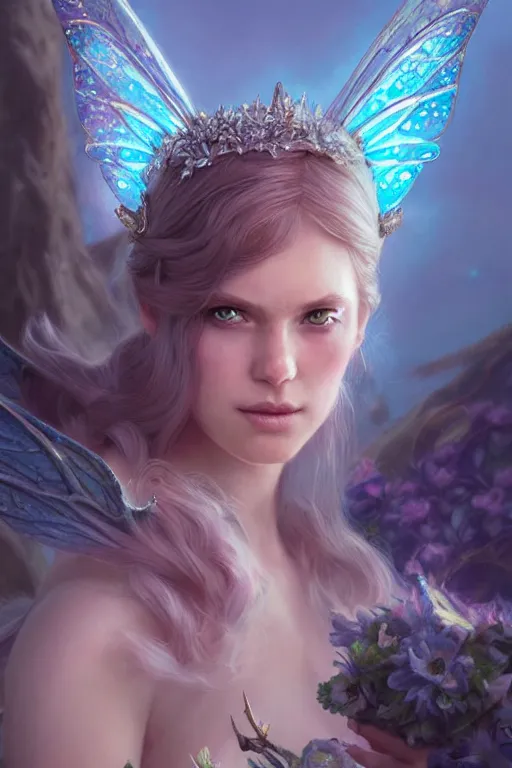 Image similar to fairy princess, highly detailed, d & d, fantasy, highly detailed, digital painting, trending on artstation, concept art, sharp focus, illustration, art by artgerm and greg rutkowski and magali villeneuve