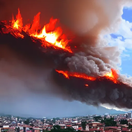 Image similar to a colombian city on fire photo - realistic